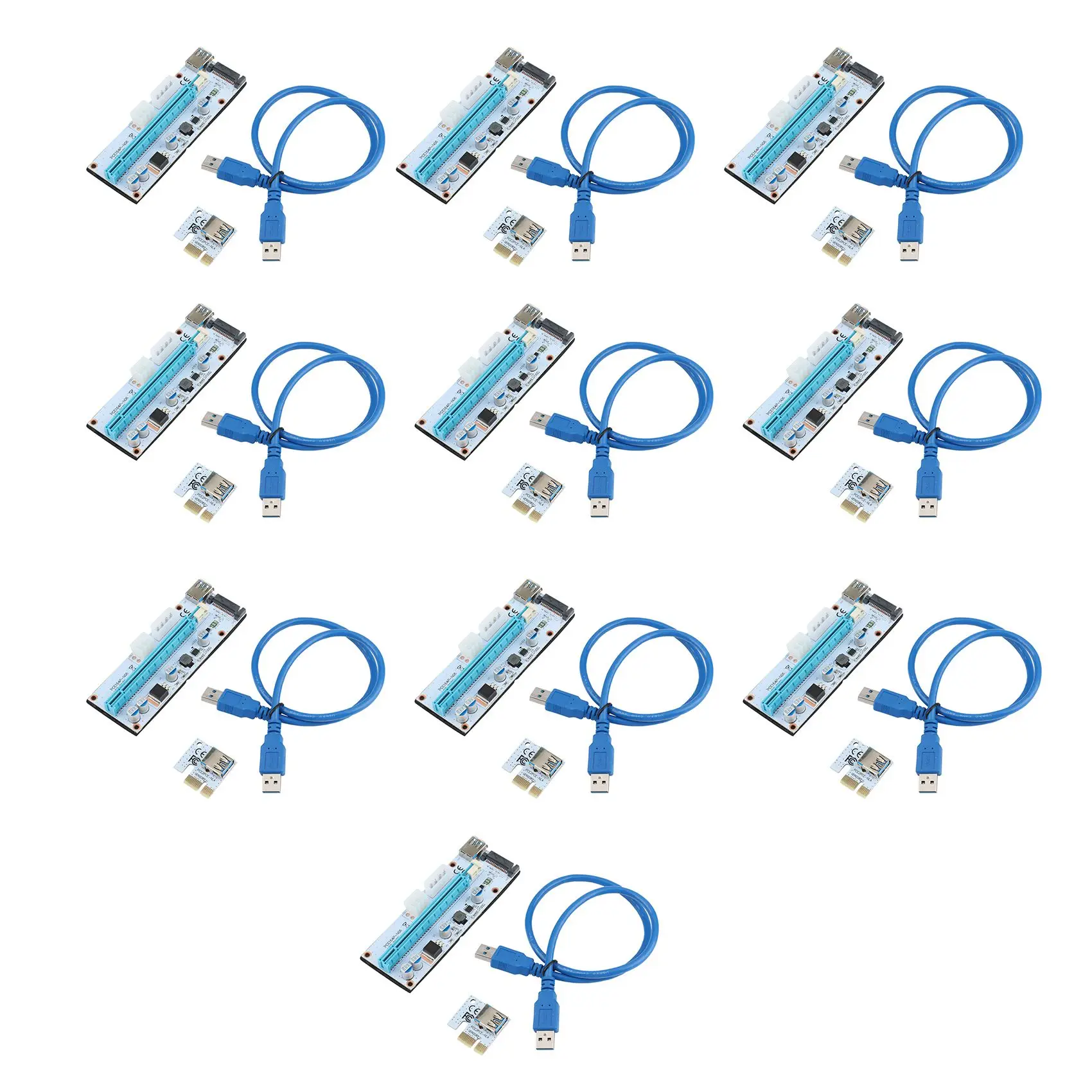 10Pcs VER008S PCI-E 1X to 16X USB3.0 Graphics Card for Mining