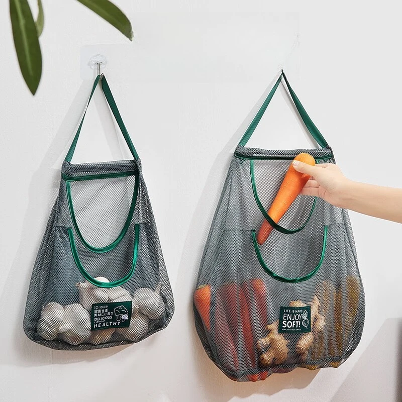 Extra Size Portable Hollow Mesh Storage Bag Handheld Fruit Vegetable Organizer Reusable Kitchen Hanging Tote Shopping Bag