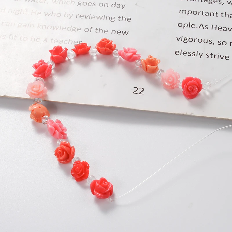 Pink Rose Flower Resin lucite Loose Spacer Beads for Jewelry Making DIY Bracelet Necklace Accessories Gift Handmade Flower Bead