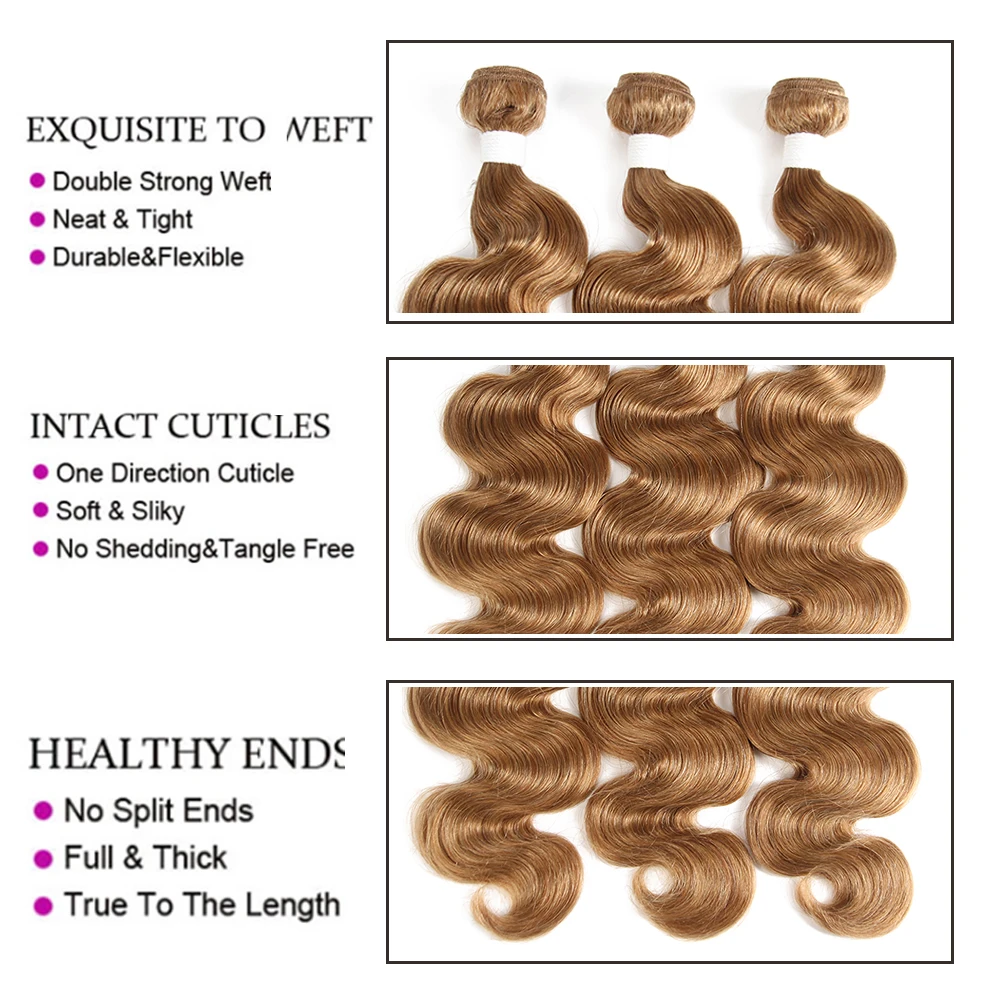 Body Wave มนุษย์ผมรวมกลุ่มน้ำผึ้งสีบลอนด์สีผมมนุษย์บราซิล Remy ผม Bundle ข้อเสนอ1 PC SOKU ผม