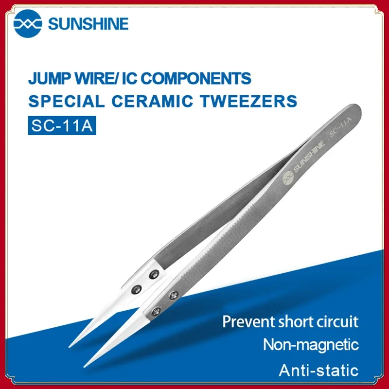 

SUNSHINE SC-11A Ceramic Tweezers for Flying Anti-short-circuit Anti-skid Clip Flying Wire Wire IC Components Anti-static