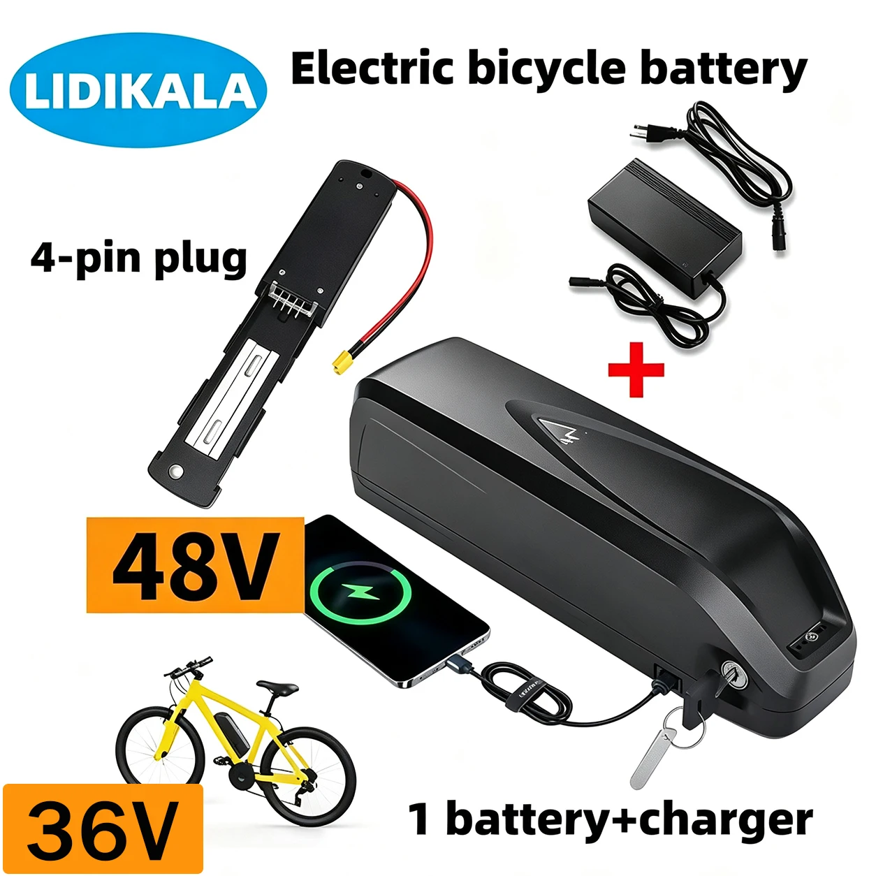 LIDIKALA Hailong Max 36V/48V 40Ah Lithium-Akku für Elektrofahrräder, 40A BMS, 18650-Zellen, kompatibel mit Bafang BBS02 BBS03 BBSHD 500-2000W Motor, Leistungsakku für Fatbike E-Bike.