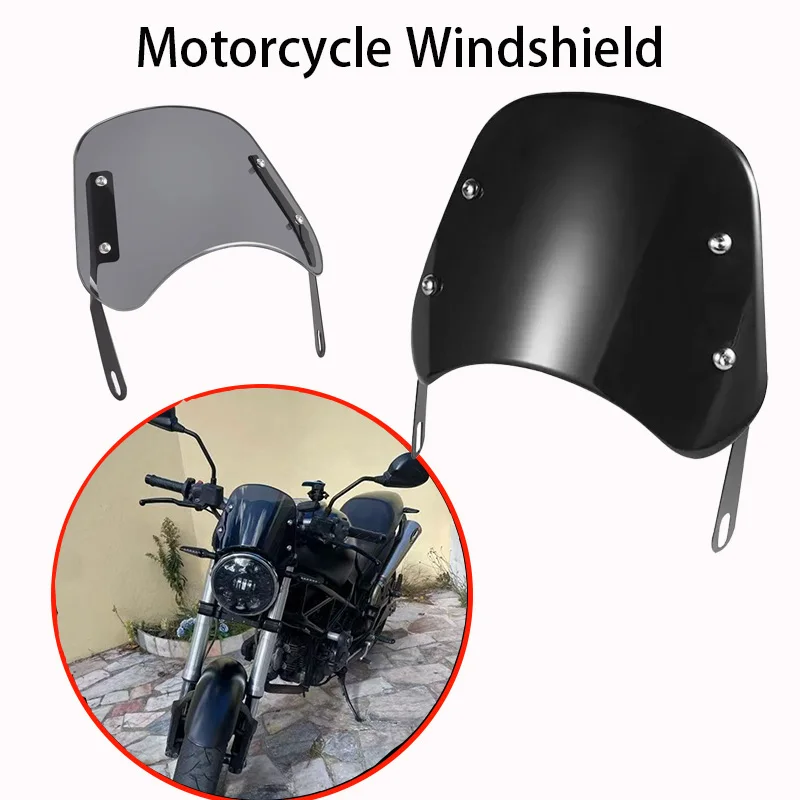 

Лобовое стекло мотоцикла для Yamaha Kawasaki Suzuki Honda, универсальное черное лобовое стекло, ветровой дефлектор, обтекатель лобового стекла