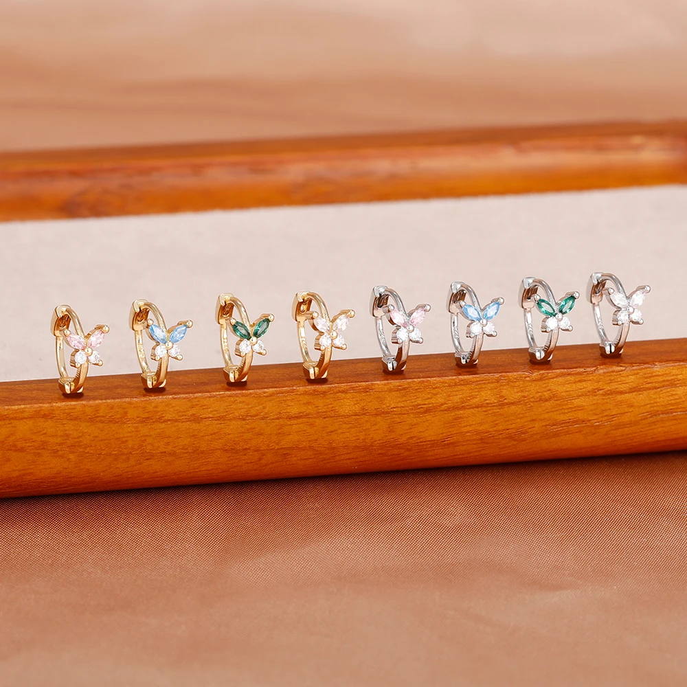 1Piece Simple Mini Butterfly Huggie Hoop Earrings 6/8MM Small Colorful Zircon Cartilage Earring Ear Bone Piercing Jewelry