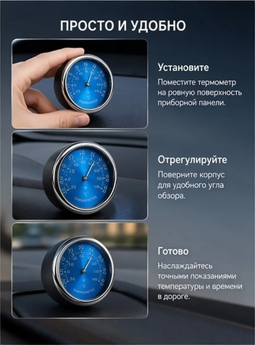 Car Dashboard Thermometer Blue Luminous Mini Vehicle Thermometer Electronic Clock Car Interior Temperature Monitor Night Glow