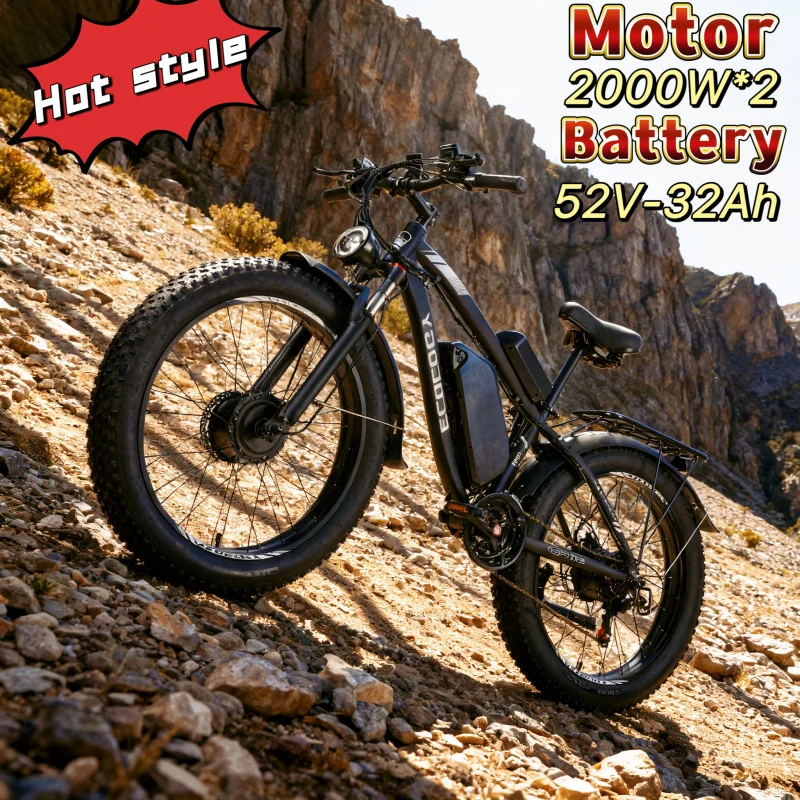 

Electric bicycle new 26 inch tire 2000w dual motor 52v 32ah battery electric bicycle adult hydraulic brake snow electric bicycle