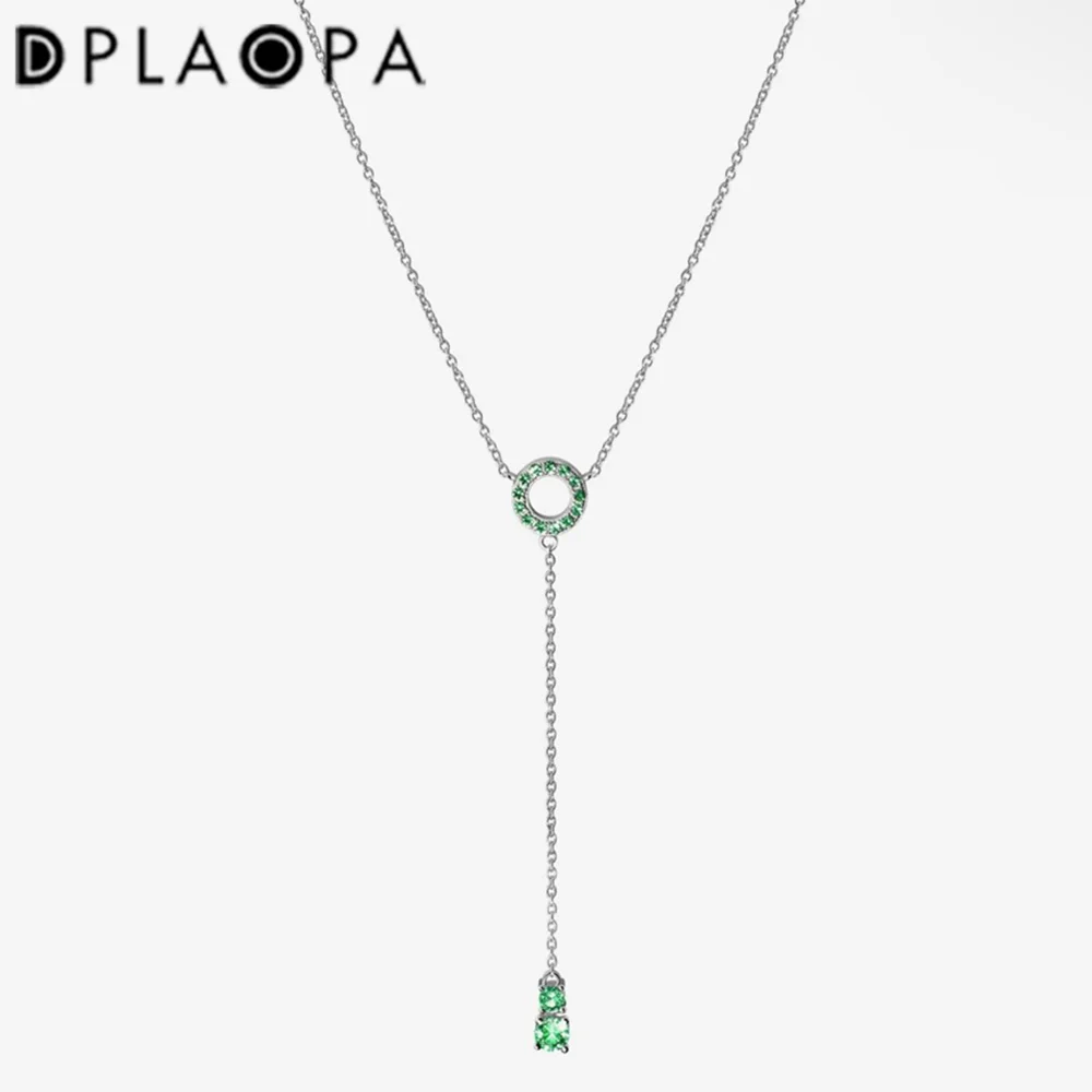 DPLAOPA 925 Sterling Silver Long Circle Pendant Necklace Clear CZ Zircon 2023 Spring Women Wedding Fine Jewelry Crystal Jewels