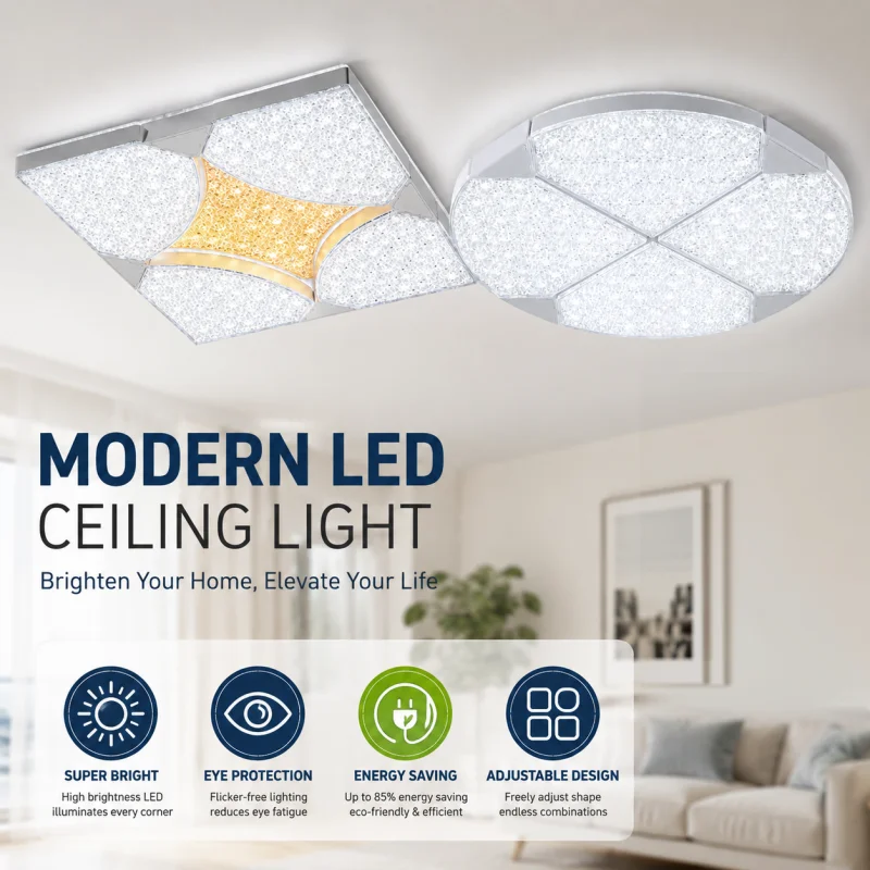 60W LED Ceiling Light,Double-Sided Glowing Flush Mount Lamp Adjustable Shape Magic Cube Cool White E27 Light Fixture for Bedroom