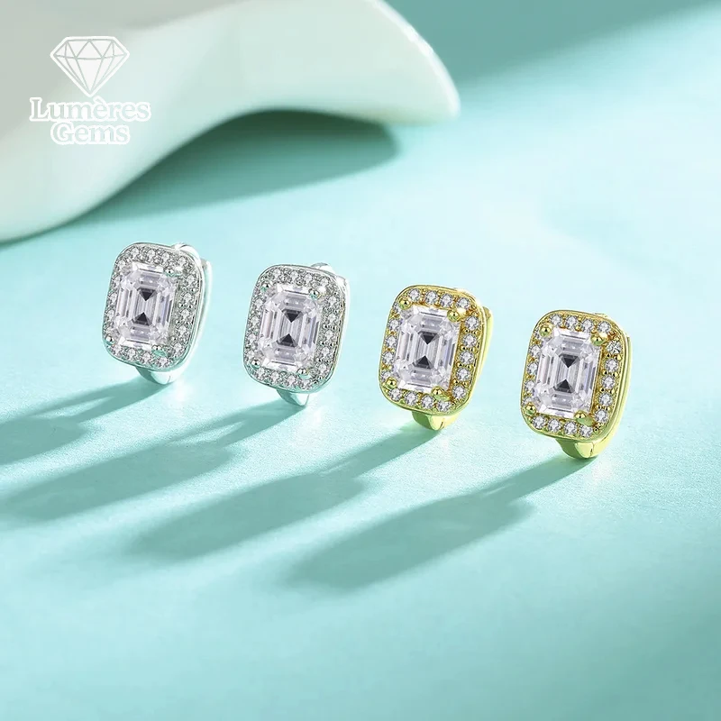 LumièRe Gems Luxury 18K Moissanite Women'S Earrings - Sophisticated Geometric Style - Anti-Allergy Anniversary Best Gift