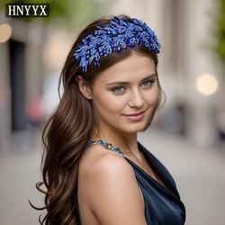 HNYYX-Cerceau à cheveux en cristal perlé pour femmes, bande de sauna, fait à la main, vintage, biscuits, fête de filles, accessoires de vacances, bleu, A165