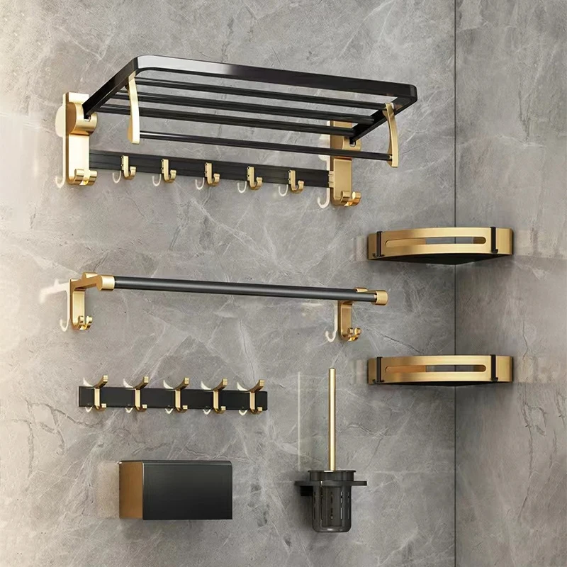 

Golden Bathroom Shelves Towel Rack Bathroom Shelf Wall-mounted Corner Storage Shelf Bathroom Accessories Set