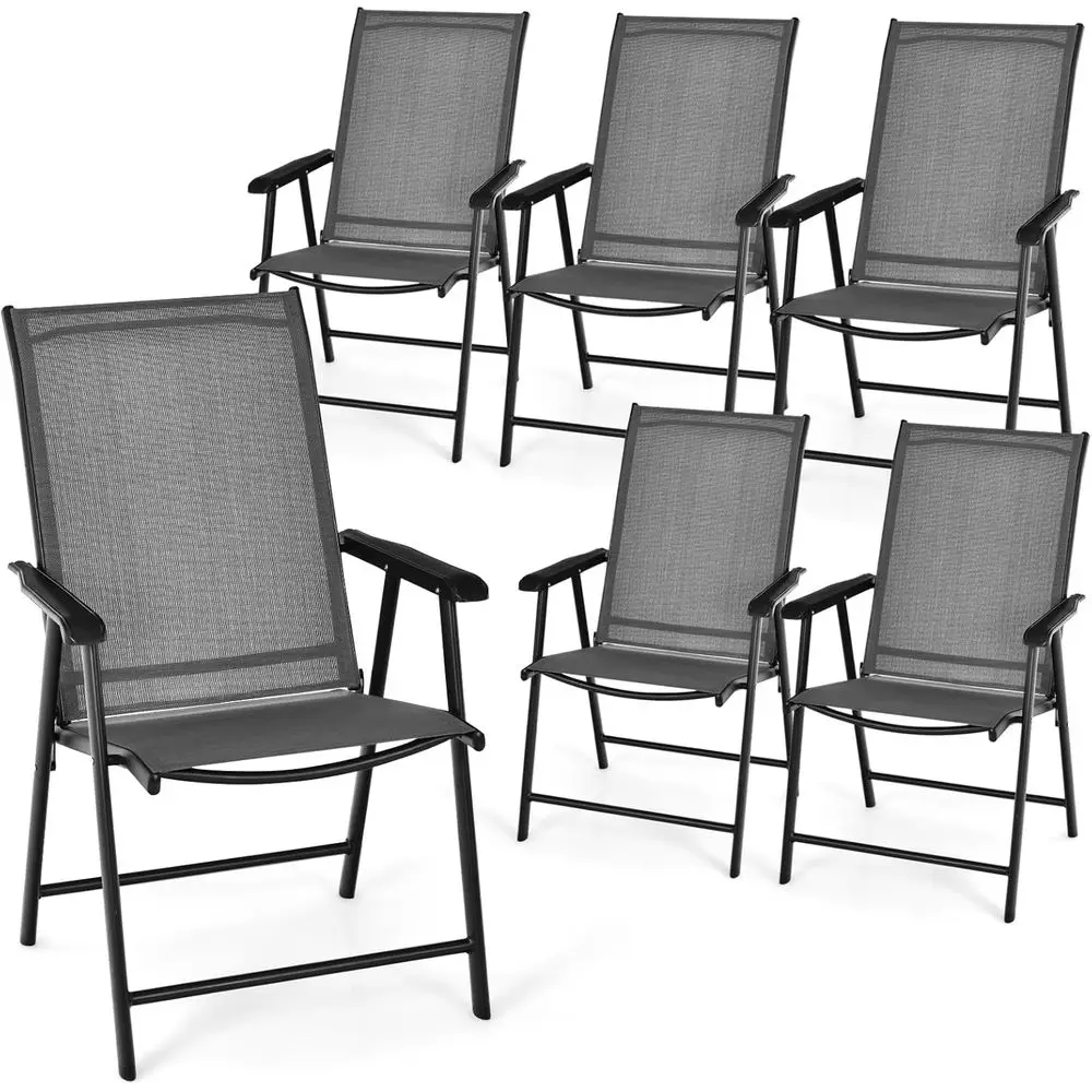

6-Piece Outdoor Fabric Dining Chair Set with High Back and Armrests for Patio, Lawn, and Garden in Grey