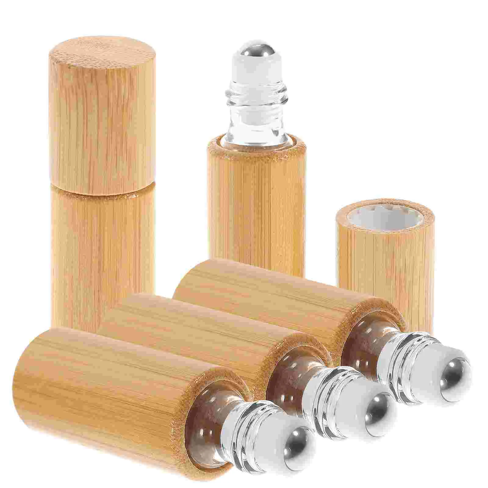 

5 Pcs Glass Bottle Essential Oil Travel Portable Roll- on 7X2CM Bamboo Roll-on Convenient Cosmetics Sub