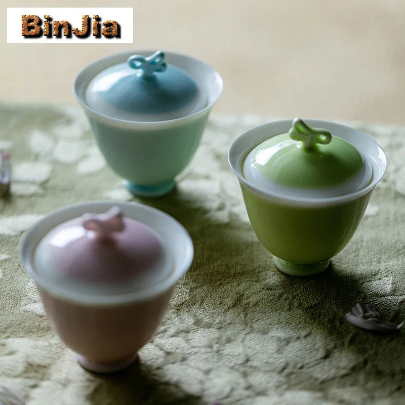 

100 мл монохромная глазурь Gaiwan, традиционная чайная варенька, бытовая чайная миска с крышкой, комплект чайника, крышка, миска, посуда для напитков, украшения