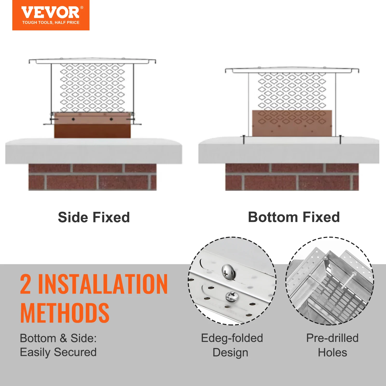 VEVOR Tapa de Chimenea 229x229 mm Sombrero de Chimenea Base Cuadrada Tapa de Cubierta de Acero Inoxidable 304 Protector contra Pájaros Viento y Lluvia con Accesorios para Diferentes Tipos de Chimeneas