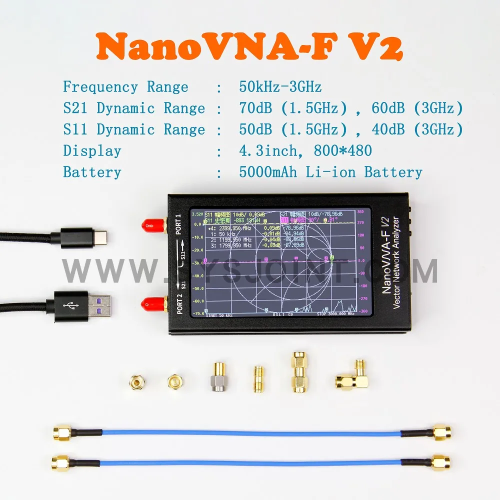 1.5GHz/3GHz NanoVNA-F / V2 VNA HF VHF UHF Vector Network Antenna Analyzer + 4.3 inch IPS LCD + Metal Case + 5000mAh Battery