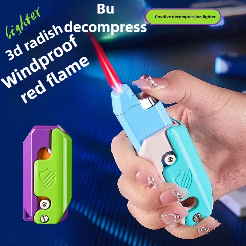 

2025 Carrot Knife Lighter Refillable Red Flame Windproof Decompression Radish Folding Fidget Stress Anxiety Novelty Lighters