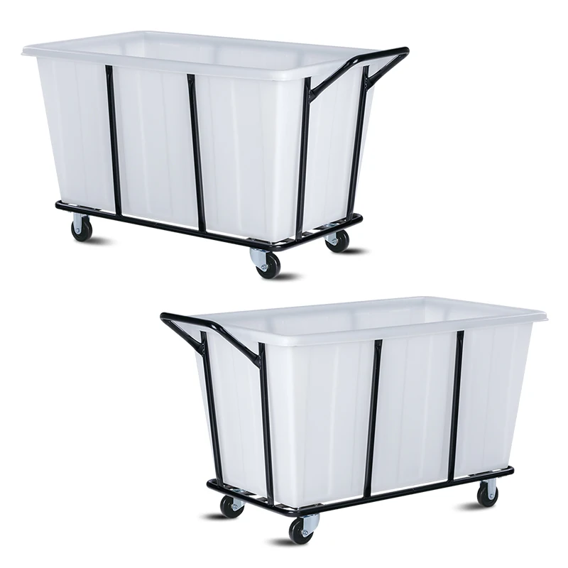 Commercial and Industrial Use High Quality Durable Cleaning Trolley Plastic Laundry Trolley White Wheeled Laundry Trolley