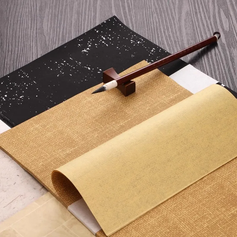 30 Sheets Retro Yunlong Tea Half Ripe Xuan Paper Soft Brush Calligraphy Work Creation Paper 23x34 cm