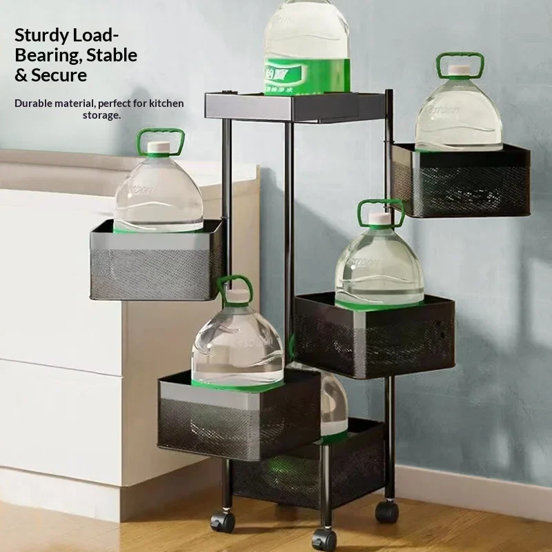 

Kitchen Island Rolling Cart Multi Tier Storage Basket Rack Mobile Utility Cart No Assembly Wheels Locking Pantry Utility Cart