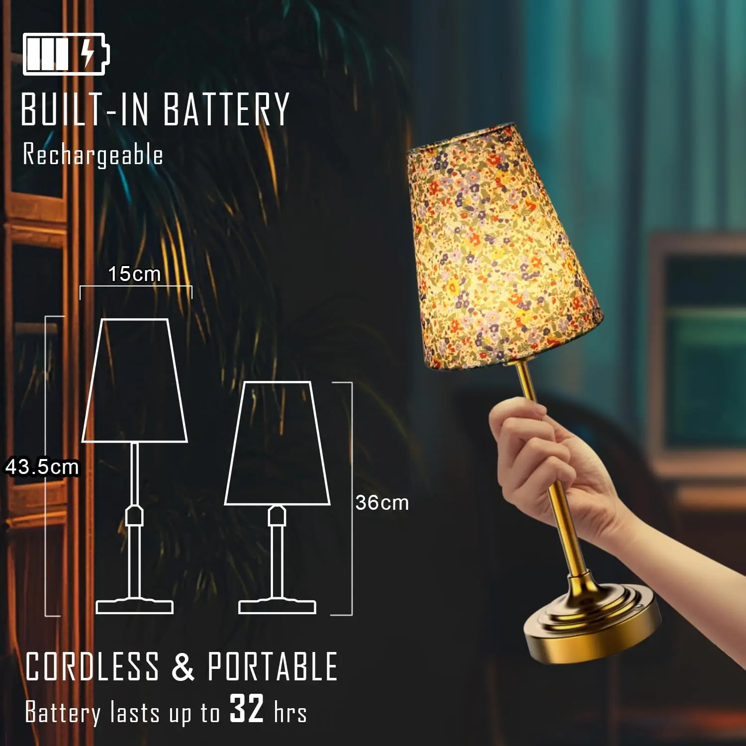 Lampe de table portable sans fil, batterie rechargeable, température de couleur réglable 2700-6000K, lumière ambiante à intensité variable pour patio, bar