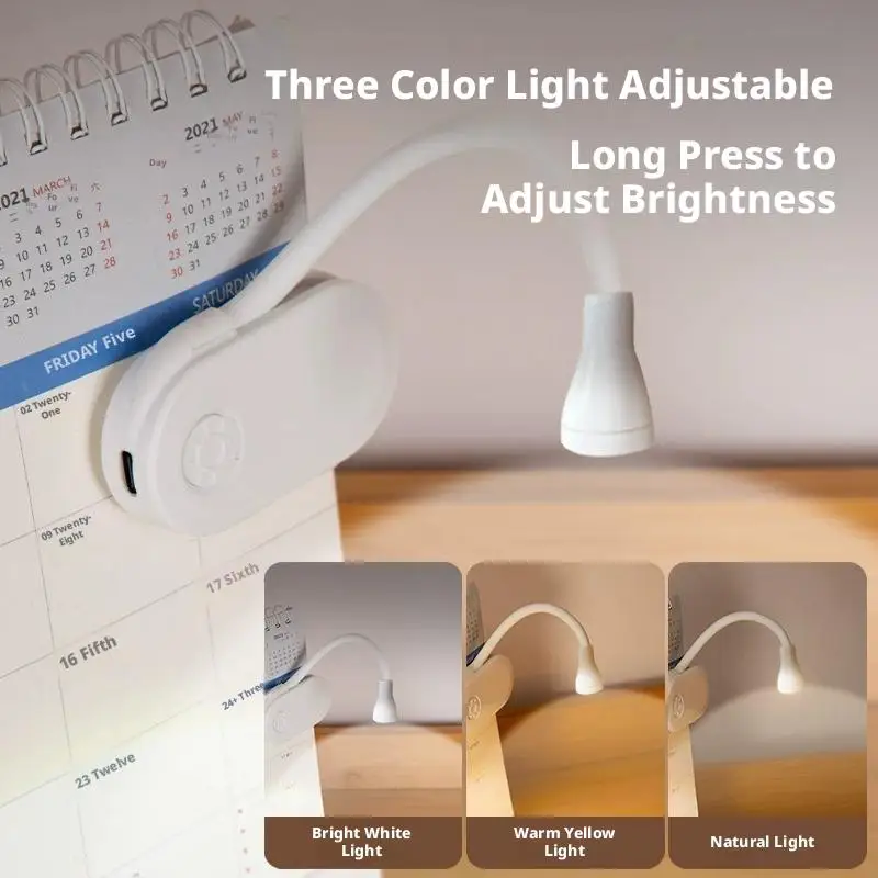 3Color Mini LED Book Light Eye Protection Adjustable Clip 360° Flip Study Lamp Rechargeable For Travel Bedroom Reading