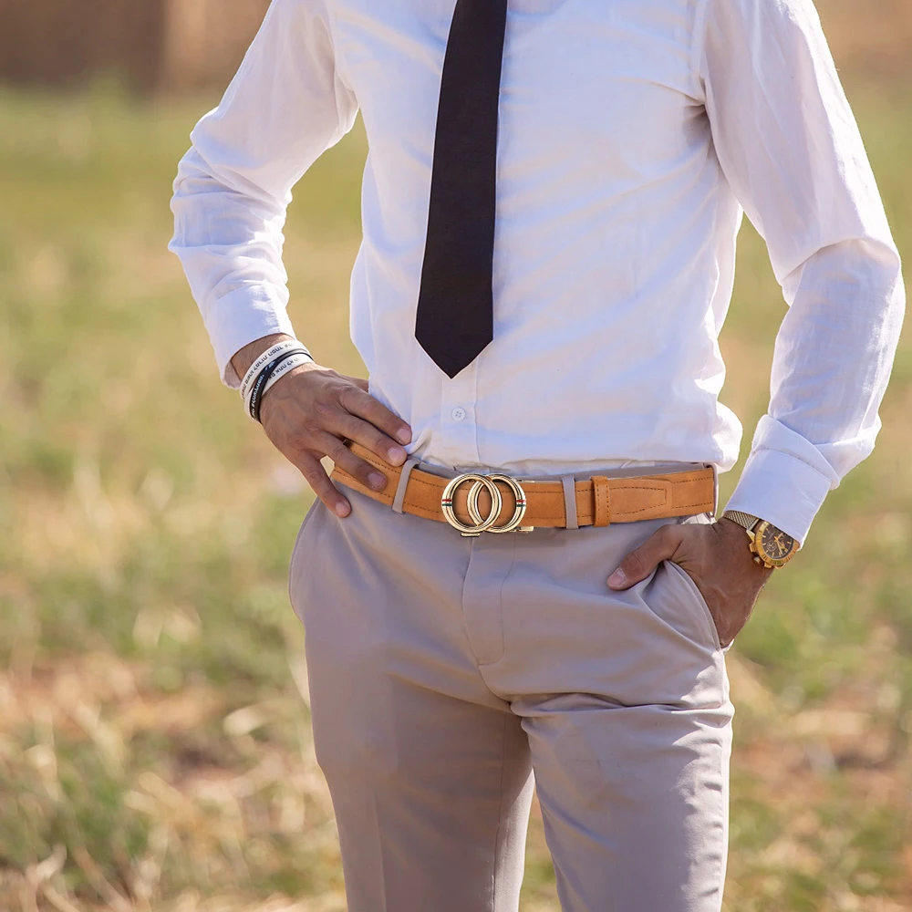 Ceinture en cuir à la mode pour hommes, ceinture en cuir de haute qualité pour affaires, boucle automatique, ceinture à cliquet réglable au hasard