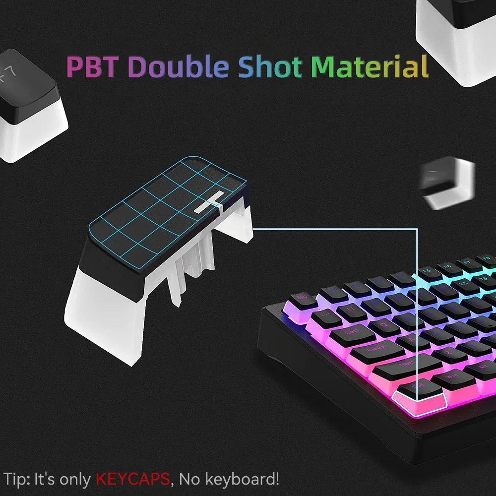 Nuevas teclas Pudding PBT, 129 teclas, doble disparo, translúcidas para 60% 80% 100%, perfil OEM para teclado mecánico RGB para jugar