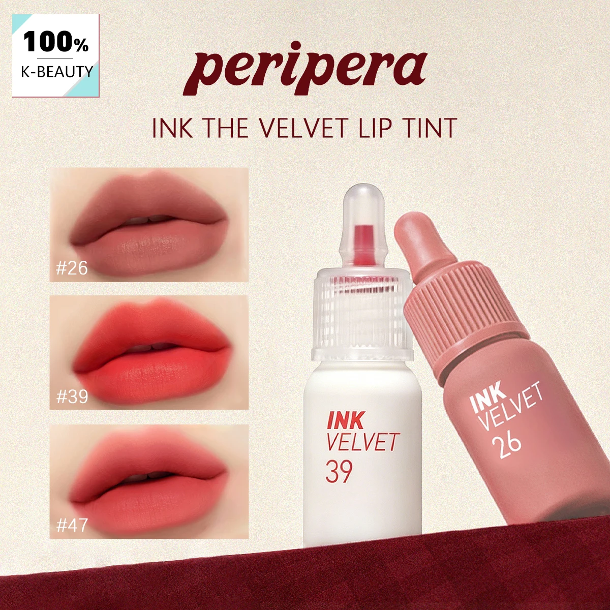 PERIPERA INK VELVET-3 Tonos, Textura Sedosa y Cremosa, Fórmula No Resecante y Altamente Pigmentada, Cosmético Coreano, Maquillaje Coreano