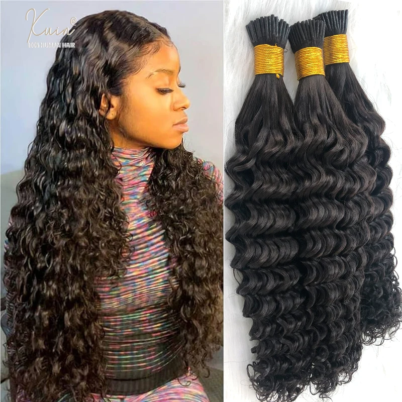 Deep Wave I Tip Human Hair Extension Black Brown Blonde Keratin Capsule Fusion Hair PreBonded Remy Hair Extensions 50Strands/Set