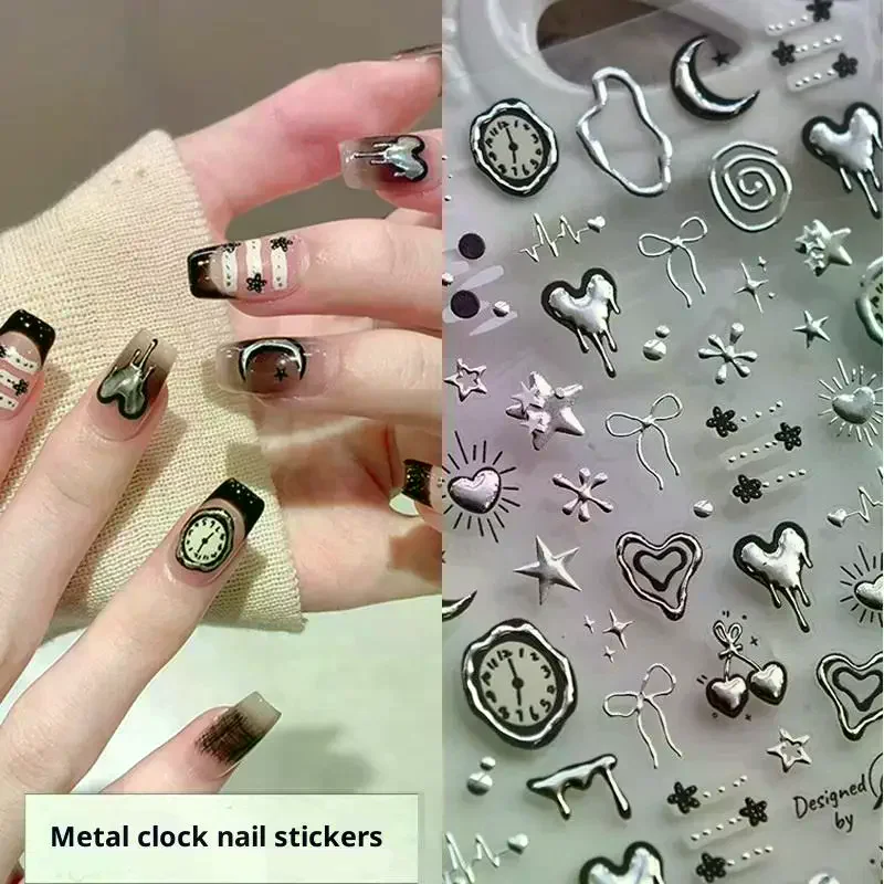 Silver Lava Annual Ring Cherry Clock Watch Starburst Love Heart Rate Chart Moon Star Line Bowknot Line Nail Art Stickers Decals