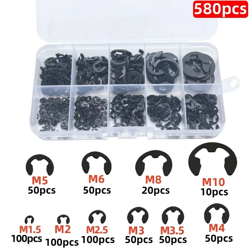 120/580 Pieces Carbon Steel Electronic Clamp Washer Combination Kit, Retaining Clip Ring for Fastening