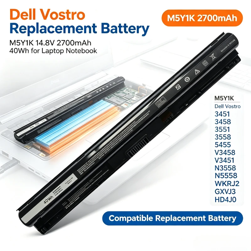 14.8V 2700mAh 40Wh M5Y1K  Laptop Battery for D ELL for Vostro 3451 3458 3551 3558 5455 V3458 V3451 N3558 N5558 WKRJ2 GXVJ3 HD4J0