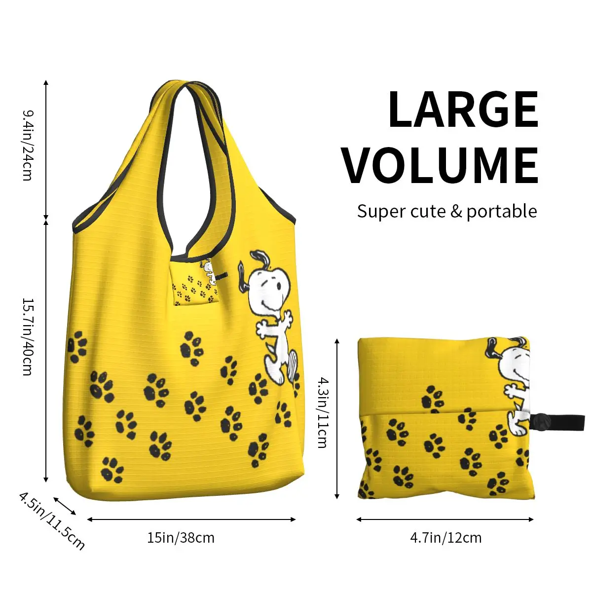 Bolso de compras personalizado con estampado de pata de Snoopys para mujer, bolsa de mano portátil con dibujos animados de cómic, perro, compras