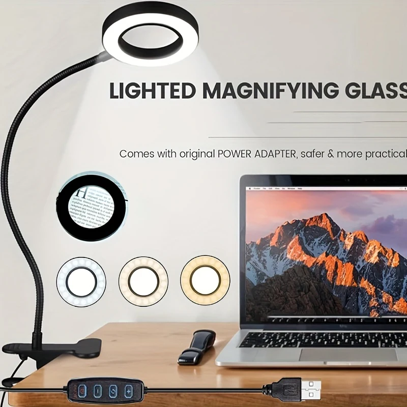 

Нажимная лупа со светодиодной подсветкой, настольная лупа, 3 режима, увеличительные светодиодные лампы с регулируемой яркостью для кровати, работы, поделок, ремонта своими руками