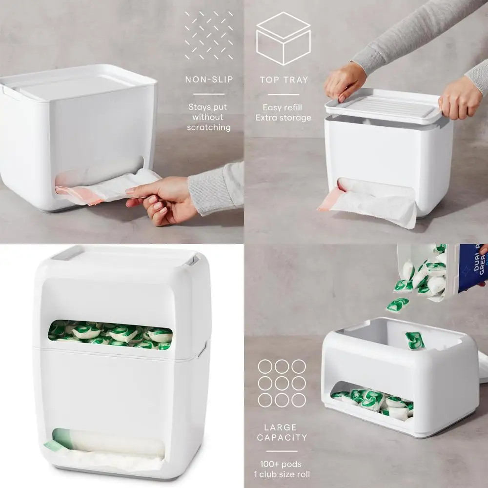 

Диспенсер для пакетов и капсул, органайзер для мусорных пакетов и капсул для посудомоечных машин со съемными крышками, белый с вкраплениями