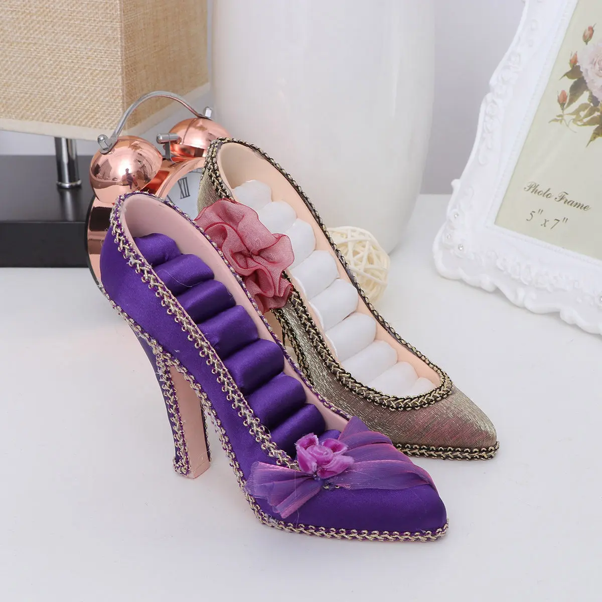 

High Heel Shaped Jewelry Display Stand Storage Rack for Earrings Rings Organizer Home Decor Purple Color Jewelry Organizer
