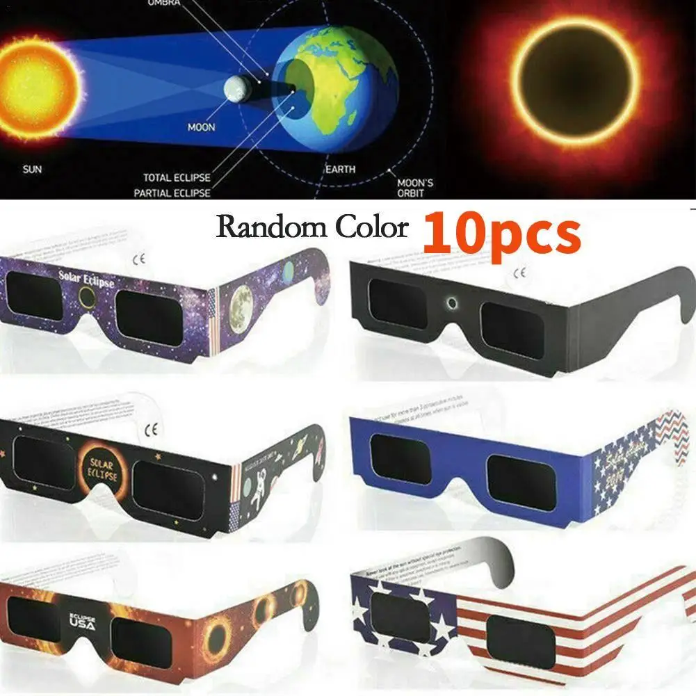 10pcs Solar Eclipse Glasses Paper Total Observation Solar Glasses 3D Outdoor Eclipse Anti-uv Viewing Glasses Hot Sale Wholesale