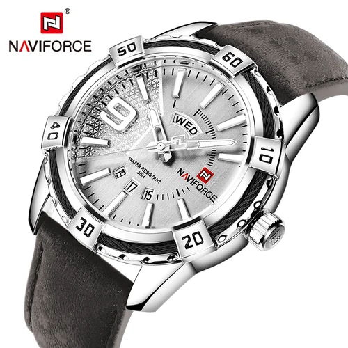 Imagen 2 del producto NAVIFORCE, relojes deportivos militares luminosos de marca de lujo para hombres, relojes de pulsera de cuarzo impermeables de cuero con indicador de día y fecha para hombres