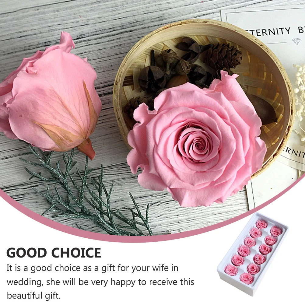 12 Pcs/Box Mini Preserved Flower Bride Artificial Flowers Pink Rose for Wedding