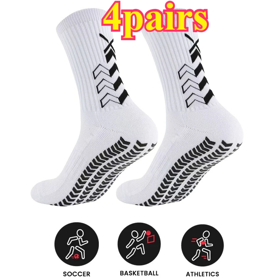 

4 пары носков, футбольные носки, мужские противоскользящие больничные носки для йоги, противоскользящие тренировочные спортивные носки, амортизирующие тренировочные баскетбольные носки