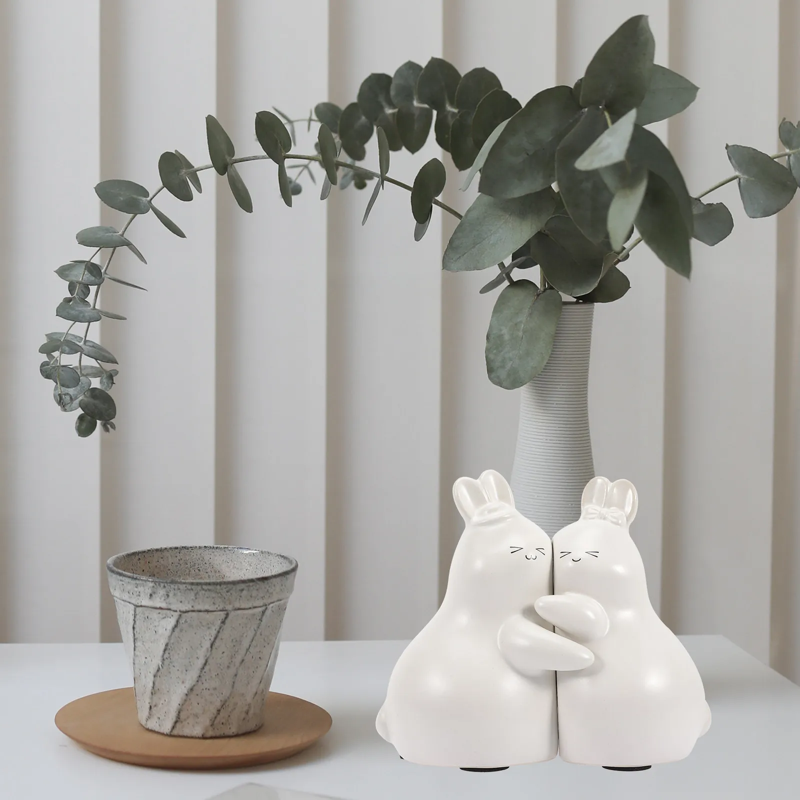 

1Pair Ceramic Rabbit Bookends Decorative Desktop Book Ends Multifunctional Shelf Organizer Coin Bank Animal Design