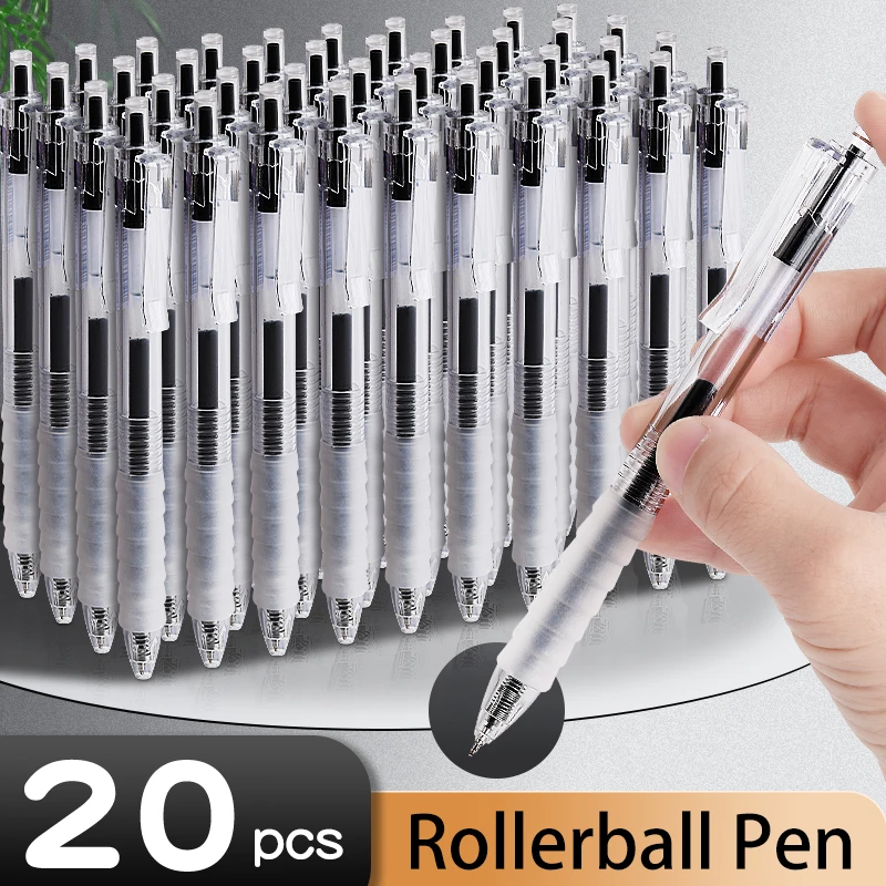 

20 Soft-Grip Retractable Practice Pens, Blue and Black 0.5mm Writing Pens, Ideal for Student Drills and Office Signing Use