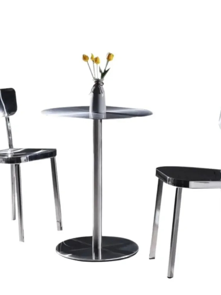 Simple Modern Industrial Style Cafe Stainless Steel Small Round Table Outdoor Leisure Round Iron Table Metal Dining Table