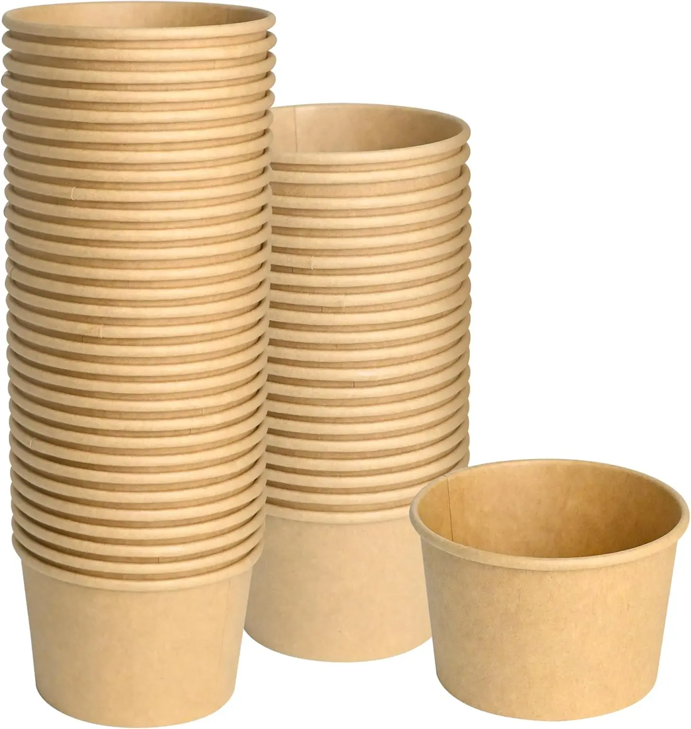 

50pcs 8oz Paper Ice Cream Cups - Disposable Dessert Bowls for Hot/Cold Food, Brown