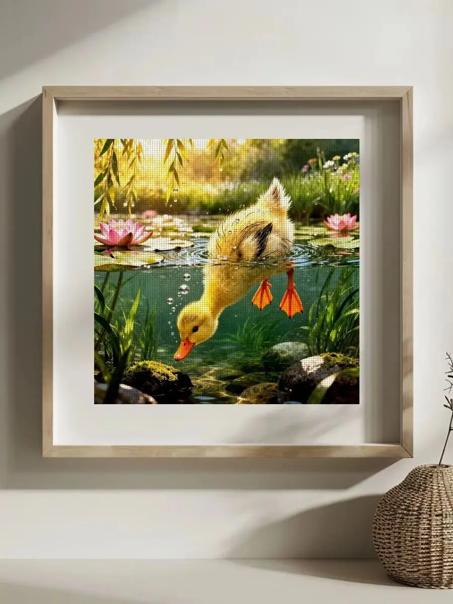 1 Stück 30x30 cm/11,8 Zoll Kreuzstich-Set mit Motiv „Schwimmende Ente“, DIY-Set 11/14/16CT, DIY-Stickset, DIY-Kreuzstich-Set – Detail 1
