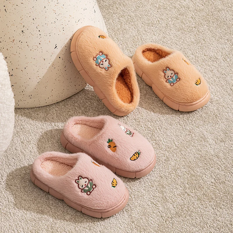 Autumn and Winter Children's Cotton Slippers Indoor and Outdoor Non-slip PVC Sole Cute Plush Warm Cotton Slippers Size 28-37