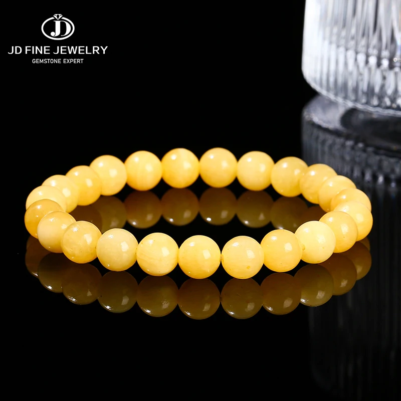 JD High Quality Natural Stone Yellow Jade Round Beaded Bracelet Women Men Fashion Jewerly Stretch Bangles Reiki Healing Jewerly