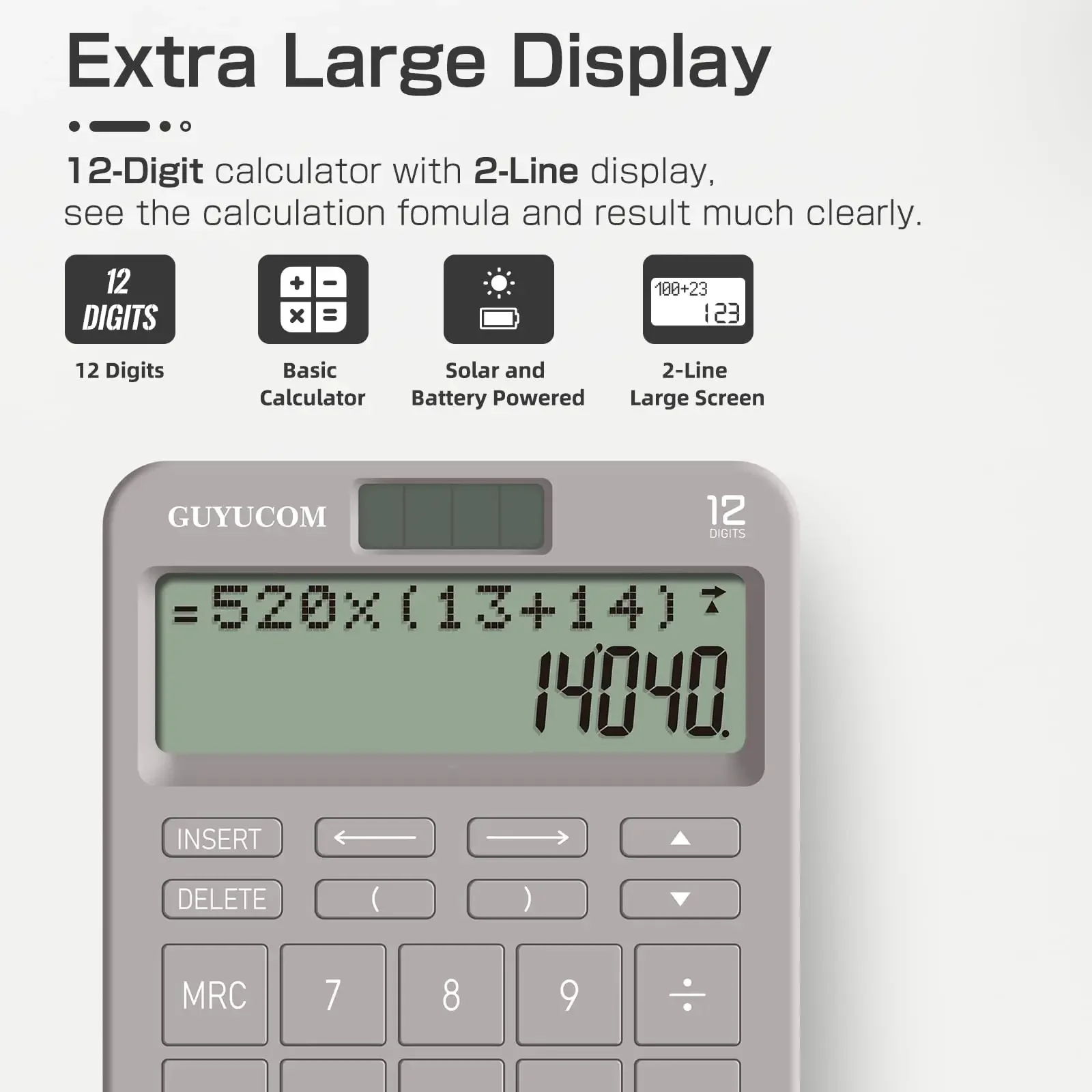 Calculator with Upgraded History Recording and Track Back Funtion 2-Lined Large Clearly LCD Display 12-Digit Big SensitiveButton