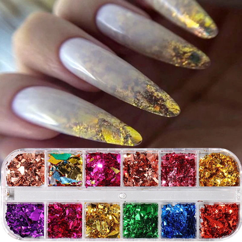 Y2K Metallic Nail Glitter paillettes irregolari specchio magico effetto Aurora fiocchi ultrasottili scintillanti 3D frammento decorazione Nail Art